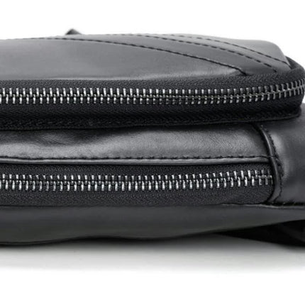 Black Men's Leather Sling Backpack - Casual Crossbody Chest Bag.