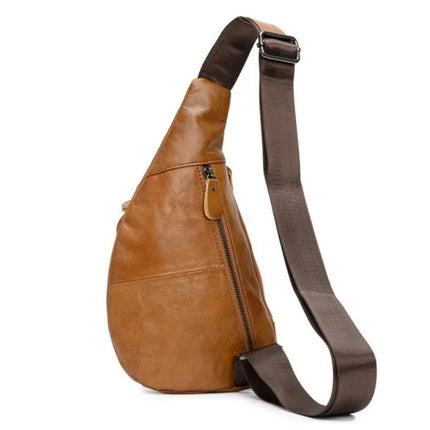 Black Men's Leather Sling Backpack - Casual Crossbody Chest Bag.