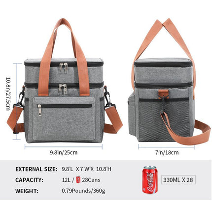 Grey Waterproof Insulated Lunch Bag - Leakproof Thermal Cooler for Food and Drinks.
