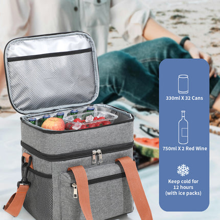 Grey Waterproof Insulated Lunch Bag - Leakproof Thermal Cooler for Food and Drinks.