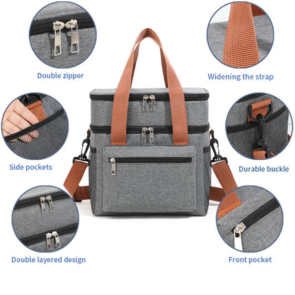 Grey Waterproof Insulated Lunch Bag - Leakproof Thermal Cooler for Food and Drinks.
