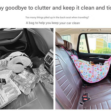 Green Car Back Seat Organizer Hammock - Portable Storage Solution.