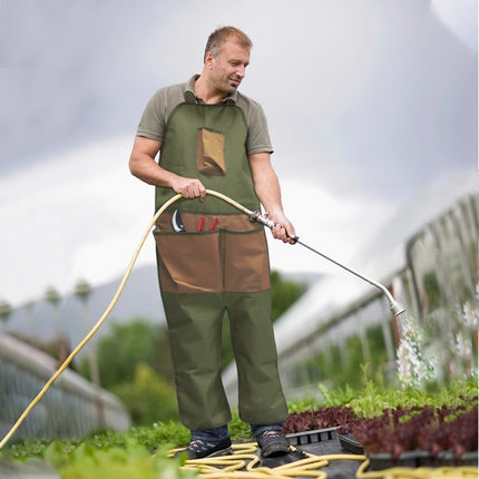 Khaki Pocket Heavy-Duty Gardening Apron with Adjustable Straps and Multi-Pocket Design.