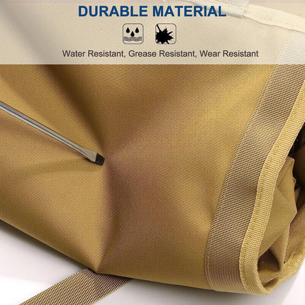 Green Portable Roll-Up Tool Organizer with Zippered Pockets.