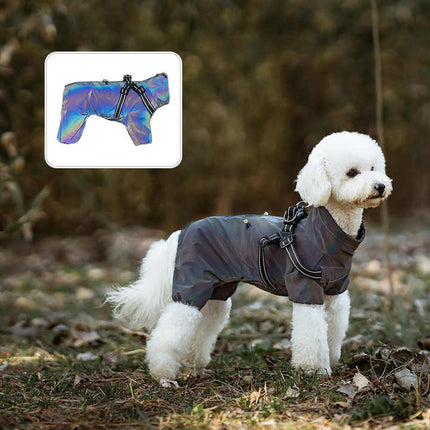 S Laser Adjustable Waterproof Reflective Dog Raincoat with Harness Design.