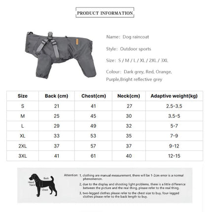 S Laser Adjustable Waterproof Reflective Dog Raincoat with Harness Design.