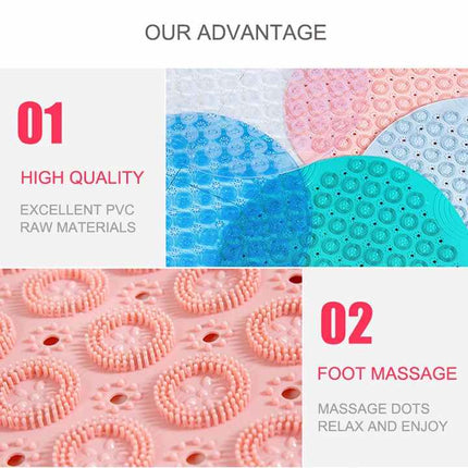 Grey Non-Slip Round Shower Foot Scrubber Mat - Soft Silicone Massage Pad for Foot Cleaning.
