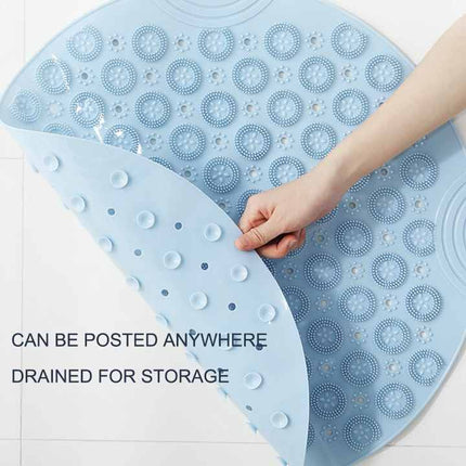 Blue Non-Slip Round Shower Foot Scrubber Mat - Soft Silicone Massage Pad for Foot Cleaning.