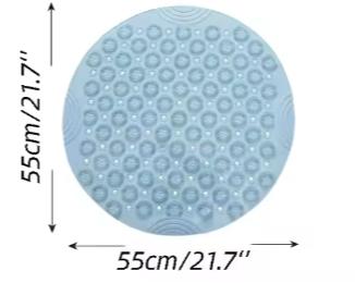 Blue Non-Slip Round Shower Foot Scrubber Mat - Soft Silicone Massage Pad for Foot Cleaning.