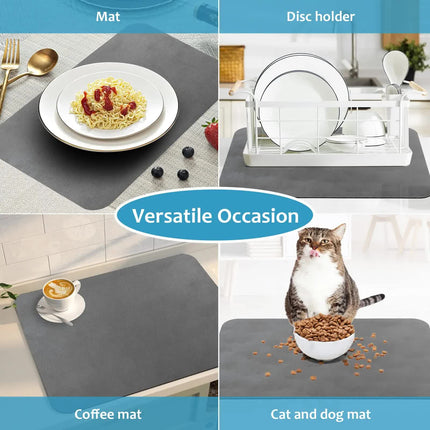 Silver Waterproof Quick-Dry Kitchen Mat - Non-Slip Rubber Base, Absorbent Technology Fabric, 4mm Thick.