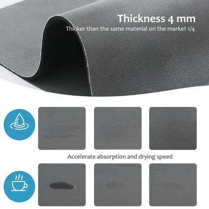 Silver Waterproof Quick-Dry Kitchen Mat - Non-Slip Rubber Base, Absorbent Technology Fabric, 4mm Thick.