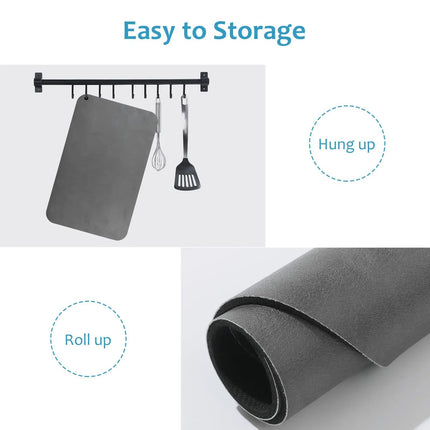 Silver Waterproof Quick-Dry Kitchen Mat - Non-Slip Rubber Base, Absorbent Technology Fabric, 4mm Thick.