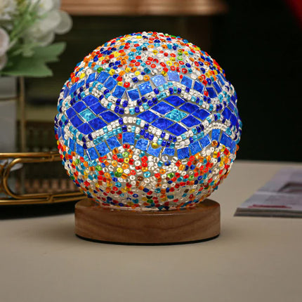 Wavy Blue Handmade Mosaic Glass Lamp - Vibrant Decorative Table Light.