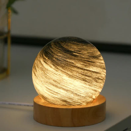 Sunset LED Planet Night Light with Wooden Base, USB Rechargeable.