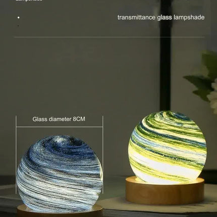 Sunset LED Planet Night Light with Wooden Base, USB Rechargeable.