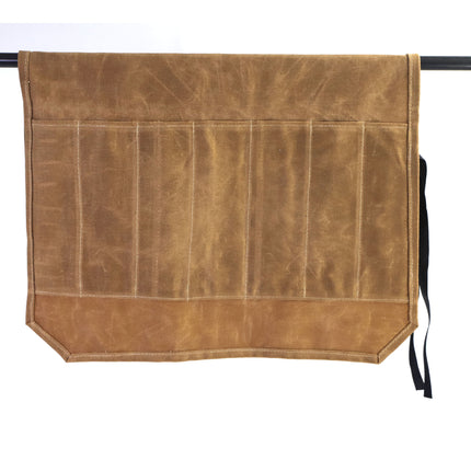 Beige Durable Waxed Canvas Knife Roll Bag - Portable Chef Tool Organizer.