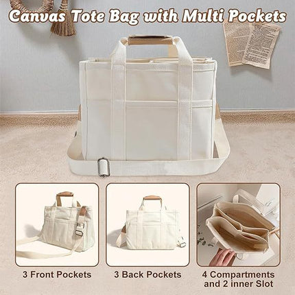 Black Stylish Canvas Briefcase Tote Bag with Large Capacity for Women.