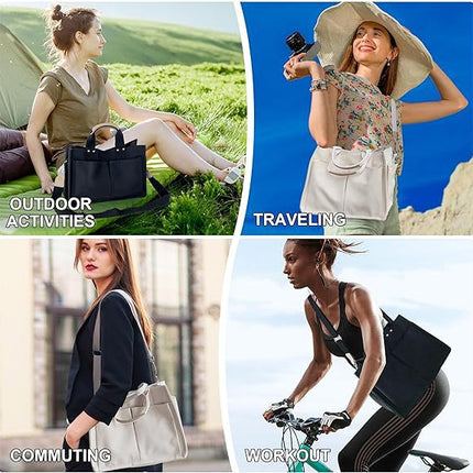 White Stylish Canvas Briefcase Tote Bag with Large Capacity for Women.