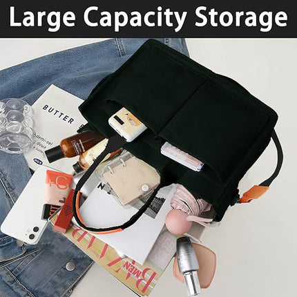 White Stylish Canvas Briefcase Tote Bag with Large Capacity for Women.