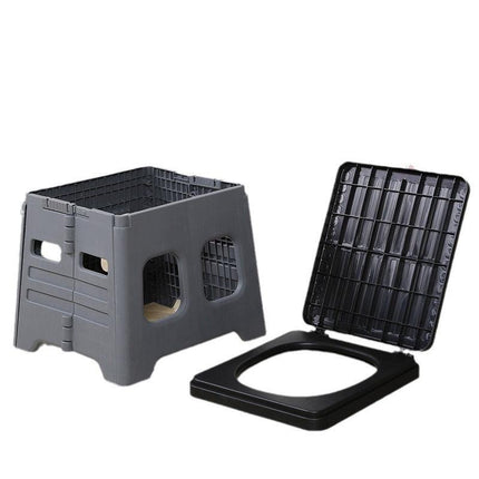 Grey Portable Folding Outdoor Toilet with Lid - Heavy Duty 150kg Capacity.