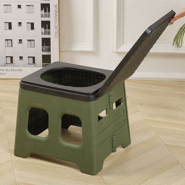 Green Portable Folding Outdoor Toilet with Lid - Heavy Duty 150kg Capacity.