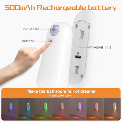 LED Motion Sensor Toilet Night Light - 8-Color Adjustable Glow with Modern Design.