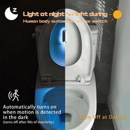 LED Motion Sensor Toilet Night Light - 8-Color Adjustable Glow with Modern Design.