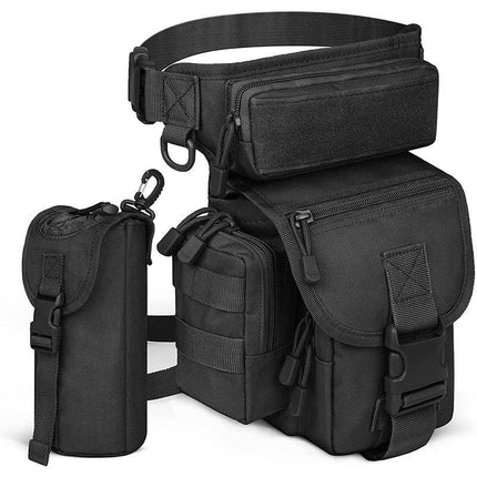 Black Outdoor Tactical Military Leg Bag - Durable Multi-Pocket Utility Waist Pack.