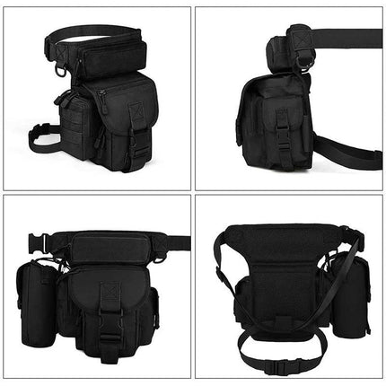 Black Outdoor Tactical Military Leg Bag - Durable Multi-Pocket Utility Waist Pack.