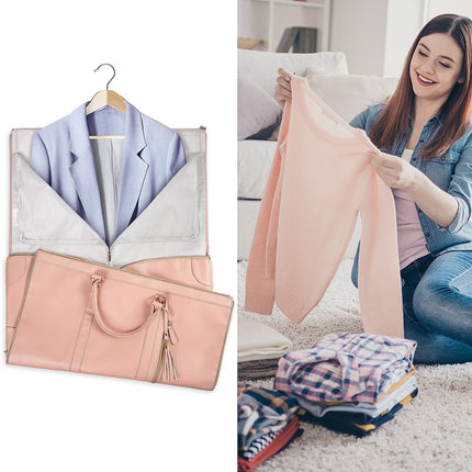 Pink Convertible Garment Duffel Bag with Leather Accents - Travel Weekender Bag for Suits and Dresses.