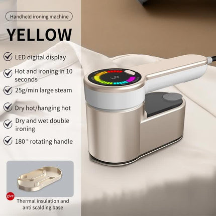 Yellow Portable Handheld Garment Steamer | Mini Steam Iron for Home & Dorm Use | Compact Clothes Steaming Iron.
