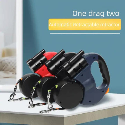 Black Dual Retractable Dog Leash | 2-in-1 Automatic Pet Leash for Walking Two Dogs Simultaneously.