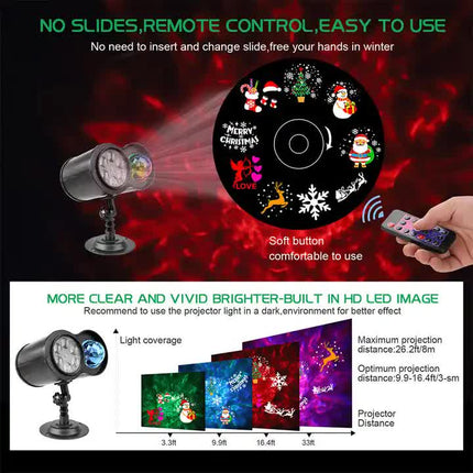 Bracket  Outdoor Waterproof Lawn Dual-Tube Projection Light – LED Halloween & Christmas Dynamic Water Ripple Animation, Replaceable 12 Slides, Stake or Stand Mountable.