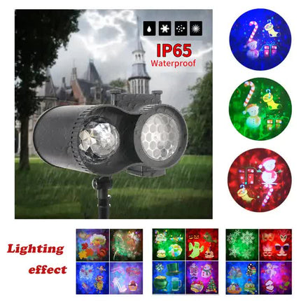 Ground Insert  Outdoor Waterproof Lawn Dual-Tube Projection Light - LED Halloween & Christmas Dynamic Water Ripple Animation, Replaceable 12 Slides, Stake or Stand Mountable.