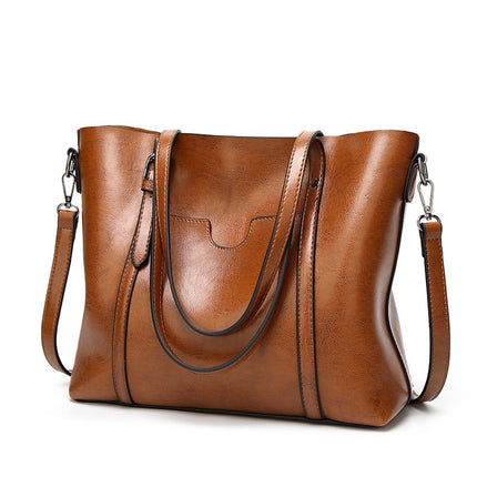 Brown Fashionable Soft Leather Women's Handbag, Large Capacity Shoulder & Crossbody Tote, Casual Bucket Bag.