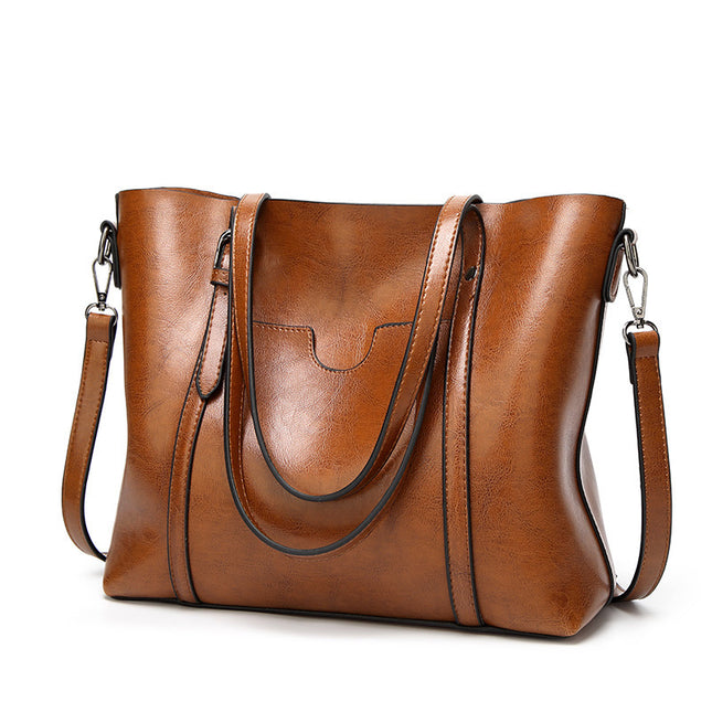 Brown Fashionable Soft Leather Women's Handbag, Large Capacity Shoulder & Crossbody Tote, Casual Bucket Bag.