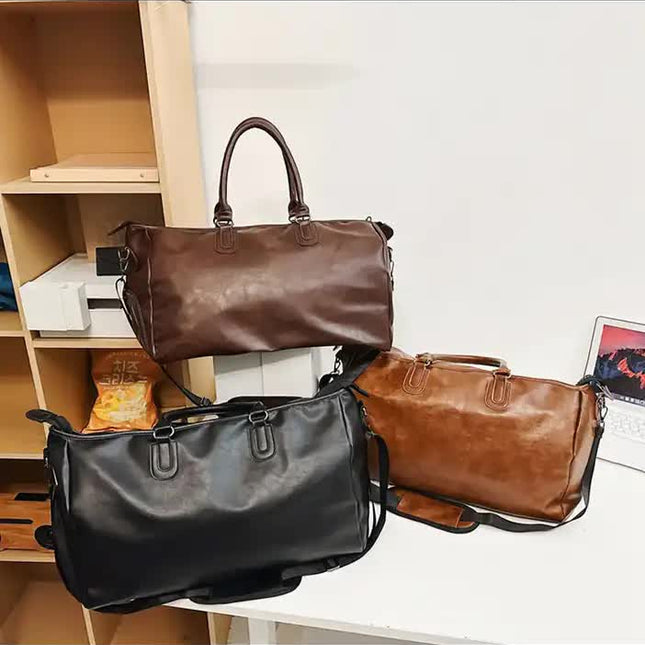 Brown Solid Color Unisex Large Capacity Fitness Bag - Leather Sports Bag, Crossbody Travel Bag, Gym and Luggage Handbag.