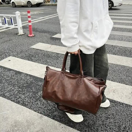 Brown Solid Color Unisex Large Capacity Fitness Bag - Leather Sports Bag, Crossbody Travel Bag, Gym and Luggage Handbag.