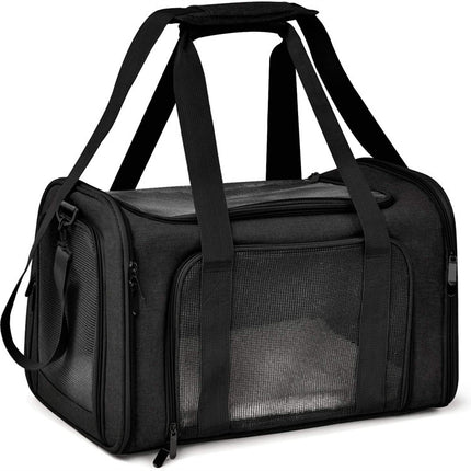 L Black Portable Foldable Pet Carrier Bag - Large Capacity Travel Carrier for 2 Small Pets, Comfortable and Stylish Cat Backpack, Foldable & Easy to Carry.