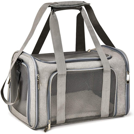 S Grey Portable Foldable Pet Carrier Bag - Large Capacity Travel Carrier for 2 Small Pets, Comfortable and Stylish Cat Backpack, Foldable & Easy to Carry.