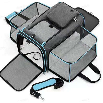 Gray Blue Foldable Portable Pet Carrier Bag - Large Capacity Travel Backpack for Cats and Small Dogs, Expandable Car Pet Bag, Handheld Pet Carrier for Outdoor Adventures.