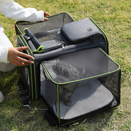 Gray Blue Foldable Portable Pet Carrier Bag - Large Capacity Travel Backpack for Cats and Small Dogs, Expandable Car Pet Bag, Handheld Pet Carrier for Outdoor Adventures.
