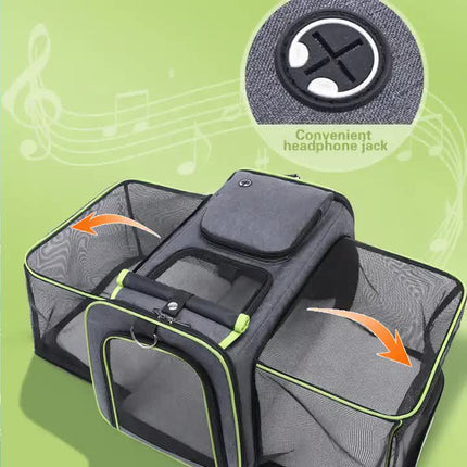 Gray Blue Foldable Portable Pet Carrier Bag - Large Capacity Travel Backpack for Cats and Small Dogs, Expandable Car Pet Bag, Handheld Pet Carrier for Outdoor Adventures.