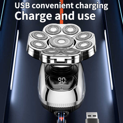 New Digital Display 9-Blade Electric Shaver – 6-in-1 Rechargeable Head Shaver & Grooming Kit for Smooth Shaving and Haircutting.