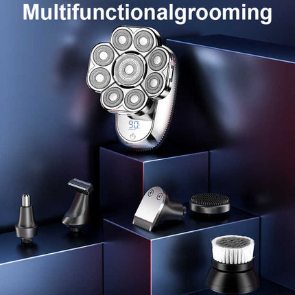 New Digital Display 9-Blade Electric Shaver – 6-in-1 Rechargeable Head Shaver & Grooming Kit for Smooth Shaving and Haircutting.