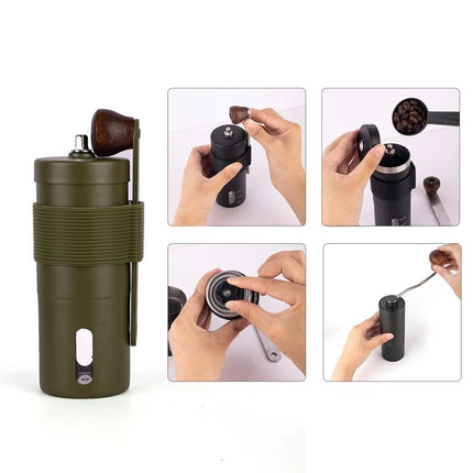 White Portable Stainless Steel Coffee Grinder - Manual Hand-Cranked Coffee Mill, Heavy-Duty Burr Grinder for Fresh Coffee Beans.
