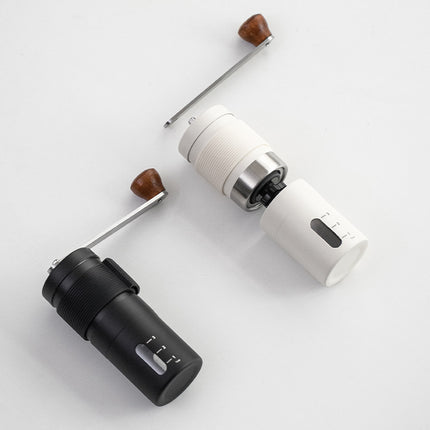 White Portable Stainless Steel Coffee Grinder - Manual Hand-Cranked Coffee Mill, Heavy-Duty Burr Grinder for Fresh Coffee Beans.