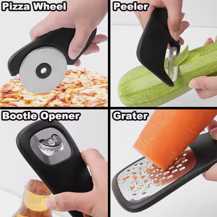 Stackable Kitchen Tool Set - Multi-Function Grater, Herb Cutter, Garlic Press, Can Opener, Cheese Grater, Pizza Cutter & Spice Set.