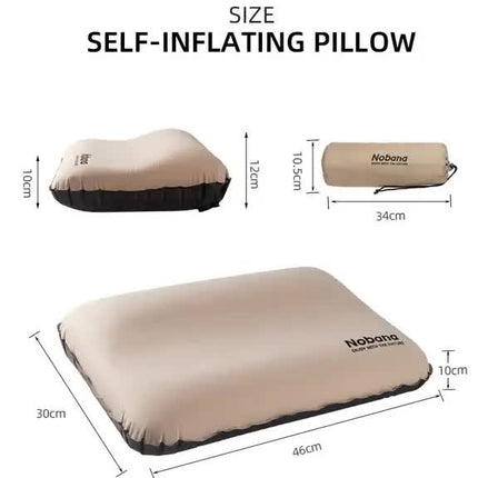 Black Automatic Inflatable 3D Outdoor Sponge Pillow - Portable Camping Travel Neck Cushion, Comfortable Air Mattress for Tent, Versatile Nap Pillow.