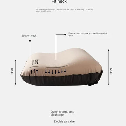 Black Automatic Inflatable 3D Outdoor Sponge Pillow - Portable Camping Travel Neck Cushion, Comfortable Air Mattress for Tent, Versatile Nap Pillow.